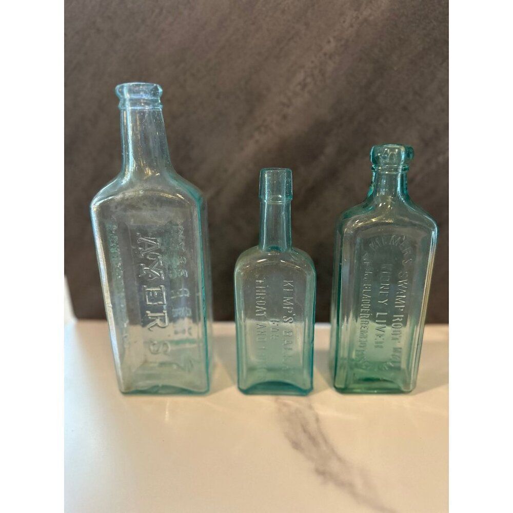 Antique Blue Bottle Collection – Ayer’s Sarsaparilla, Dr. Kilmer’s Swamp Root, K